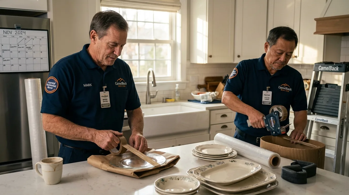 Professional crew packing kitchen dishware in Cleveland, TX